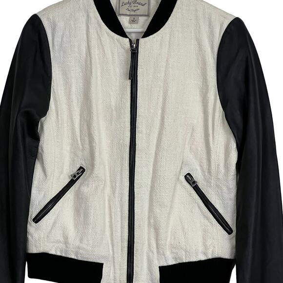 Women's Lucky brand Colorblock Cotton W/Leather Bomber Jacket Size Small - Picture 4 of 16